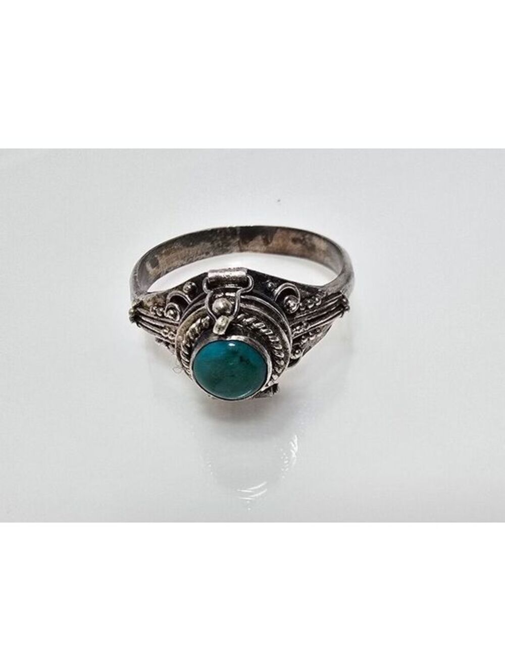 925 Sterling Silver Turquoise Stone Poison Locket Ring Size 9.5 Vintage Style